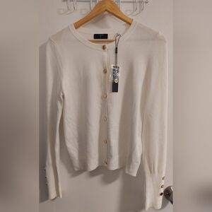 White Cardigan with Gold Buttons